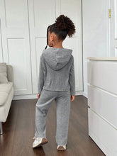 2pcs/Set Girls Sweatshirt & Pants Set, Reversible Fleece Rib-Knit, For Daily Casual Wear, Autumn